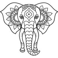 elephant with intricate mandala patterns on its ears and trunk, illustration line art vector