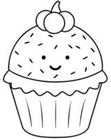 a cupcake with halloween-themed frosting and sprinkles, coloring pages, illustration line vector