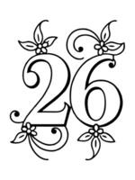 decorated numbers 26, illustration line art vector