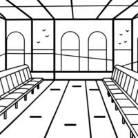 cartoon, an empty airport from the inside, with the floor in the foreground, seats in the vector