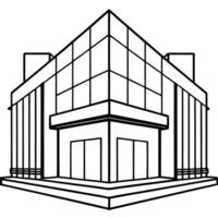 a street-level view of a building with a towering glass wall, illustration line art vector