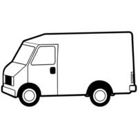 a silhouette of a cargo van with a boxy shape and large side panels, set against a white vector