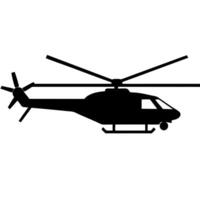 a silhouette of a helicopter in mid-flight with rotating blades, against a white background, vector