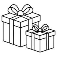 2 multi-colored square giftboxes 1 small and 1 big, illustration line art vector