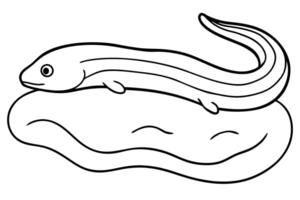 eel resting on the bottom the eel lies flat on the ocean or riverbed, sometimes partially vector