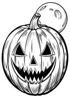 a carved pumpkin illuminated by a full moon, with shadows and light playing across its surface, vector