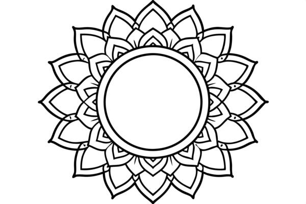 design a mandala frame that is perfectly centered on the page, with intricate, symmetrical patterns