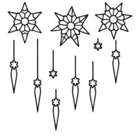 christmas sparkling icicles hanging snowflakes around the icicles art, line art style for vector