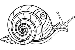 generate a and intricate line drawing of a snail the snail should have a large spiraling shell vector