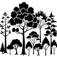big set of tree silhouettes trees of different natural zones, illustration, vector