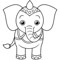 a coloring page of an cute elephant with mandala patterns on its head and body, with no color just vector