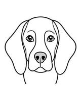 beagle dog entire head front view, illustration line art vector