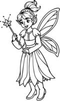 a fairy learning to use magic wands, illustration line art vector