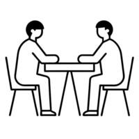 an abstract icon of two men sitting on a chair with a table between them, having a conversation, vector