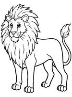 a simple line drawing of a lion standing in profile, with a majestic mane, drawn in bold lines for vector