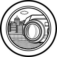 camera lens with reflective scene a close-up of a camera lens with a reflection of a beautiful vector