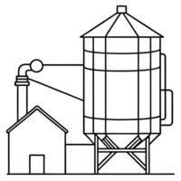 a grain silo, with a cylindrical shape and a network of pipes and conveyors, illustration vector