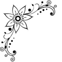 a black and white decorative corner design featuring an abstract floral motif the asymmetrical vector