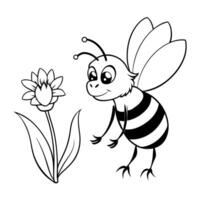 a bee is extracting honey from a statice flower, illustration line art vector