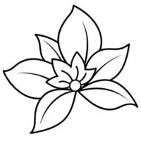 a simple black and white line drawing of a stylized jasmine flower with a stem and leaves, vector