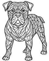 an intricate line art illustration of a bullmastiff dog filled with detailed patterns and vector