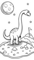 dino moon landing a brachiosaurus planting a flag with a dinosaur footprint on the moon around it vector