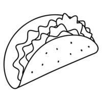 taco with lettuce, meat and cheese, illustration line art vector