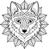 a serene illustration of a foxs head in a mandala style, featuring gentle patterns and shapes use vector