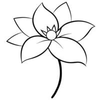 a black and white sketch of a jasmine flower with a large, stylized petal and a long stem, vector
