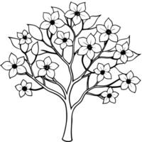 a detailed drawing of a dogwood tree showcasing its distinct flowers, illustration line art vector