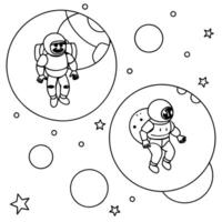 astronauts and space bubbles - astronauts floating inside giant, colorful bubbles in space, vector