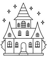 a haunted house with soft, flickering lights, coloring pages, illustration line art vector