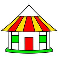 a village hut drawing use red, green, yellow, color, illustration line art vector