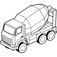 a concrete mixer truck in 3d with depth and more fine linesr, illustration line art vector