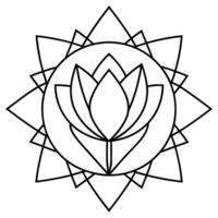 bold line art, a tulip at the heart of a symmetrical mandala, with flowing lines and triangular vector