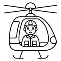 a helicopter pilot in a helicopter cockpit, illustration line art vector