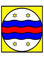 a flag with three horizontal stripes in yellow, blue, and red, with a semicircle of eight white vector