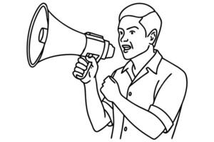continuous single line drawing of man with megaphone, line art illustration, vector