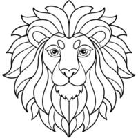 a simple coloring page line art illustration of an intricate lion head with bold lines, designed as vector