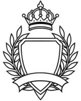 crest with a small crown on top and blank banner on the bottom below the crest with branches coming vector