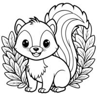 chibi cute kawaii happy baby skunk in the forest, coloring pages for kids, cozy coloring pages, vector