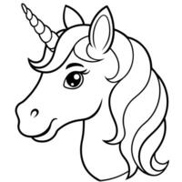 a unicorns head facing forward, with its mane styled in playful curls the unicorns horn is vector