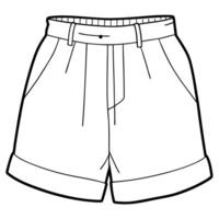 light beige womens cotton shorts with elastic waistband with side pockets with turn-up close-up, vector