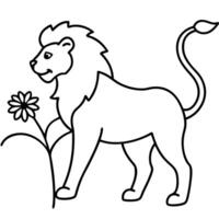 a lion standing with a flower in hand and looking back is like a design chai artwork or like vector
