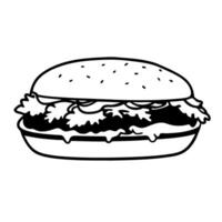 pulled pork sandwich, illustration line art vector