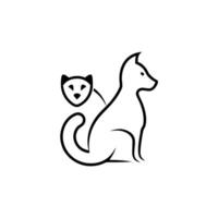 cat and dog logo, negative space, illustration line art vector