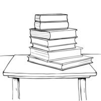 books stacked isolated on table, illustration line art vector