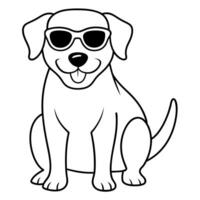 a cute dog wearing sunglass with chill mode with a studio background, illustration line art vector