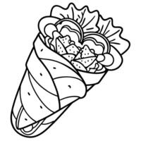 a deconstructed kebab with layers of pita bread, grilled meat, lettuce, tomatoes, and garlic sauce, vector