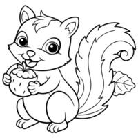 a coloring page of a chibi squirrel cute eating a halzenut autumn vibes, illustration line vector